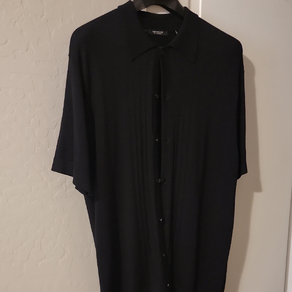 Knit Button-Up Black Shirt